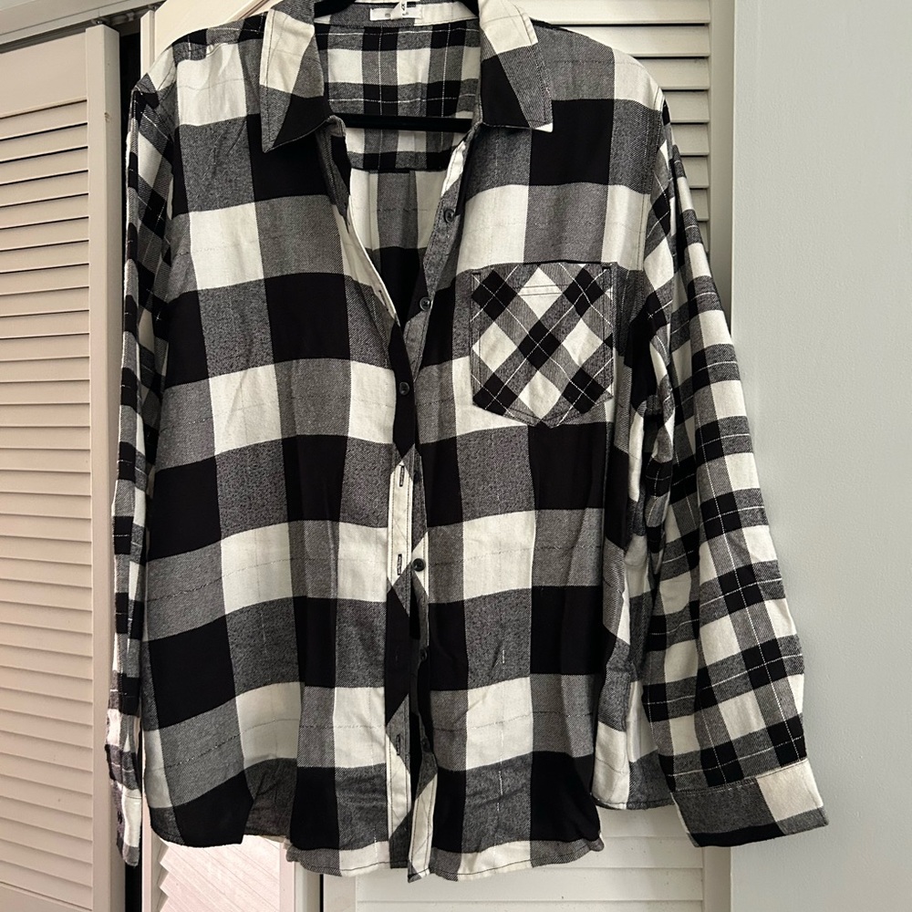 Maurices Black and White Buffalo Plaid Button-Down Shirt